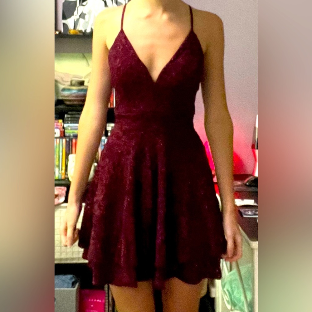 Honey and Rosie sparkling burgandy  mini dress size small